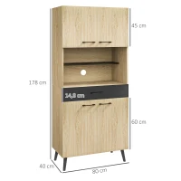 HOMCOM Armoire de cuisine multi-rangements avec tiroir 2 placards étagères réglables hauteur 178 cm noir et bois naturel(m-3)