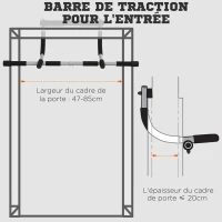 HOMCOM Barre de traction - barre de porte - pull up bar - barre d'étirement musculation pour cadres de porte - acier gris(m-8)
