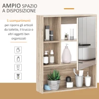 kleankin Armadietto Bagno a Specchio con Ripiani Regolabile, Specchio Bagno Contenitore con Porta Salvaspazio, Montaggio a Parete, 60x15x76 cm, Rovere(m-4)