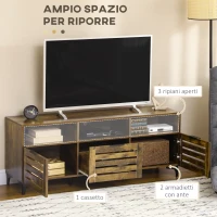 HOMCOM Mobile TV 65" max con 3 Cassetti, 2 Armadietti e Foro Passacavi in Truciolato, 140.4x36x55 cm, Marrone(m-4)