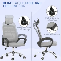Vinsetto Ergonomic Office Chair, Mesh Desk Chair with Rotatable Headrest, Lumbar Back Support, Armrest, Grey(m-4)