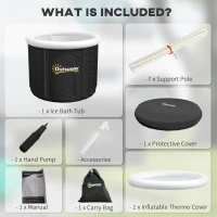 Outsunny Cold Plunge Tub, Portable Ice Bath Cold Water Therapy Tub w/ Thermo Lid, for Athletes, Polar Recovery - Black(m-7)