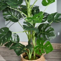 Outsunny 100cm/3.3FT Artificial Monstera Tree Decorative Cheese Plant 21 Leaves with Nursery Pot, Fake Tropical Palm Tree for Indoor Décor(m-9)