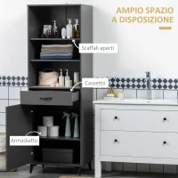 HOMCOM Mobile Dispensa Alto con Ripiani Regolabili Aperti, Cassetto e Armadietto, in Truciolato e MDF, 60x42x180 cm, Grigio(m-4)