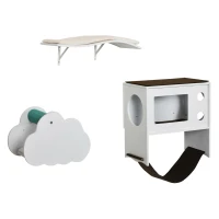 PawHut Juego de Escalada para Gatos de Pared de 3 Piezas con Caseta Plataformas Hamaca y Poste de Sisal Blanco(m-1)