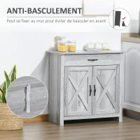 HOMCOM Buffet salon, meuble de rangement avec tiroir, 2 portes de grange et étagère réglable, buffet salle à manger et cuisine, 80 x 39,7 x 80 cm, aspect bois gris clair(m-6)