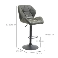 HOMCOM Set 2 Sgabelli da Bar con Altezza Regolabile, Base in Metallo e Seduta in Finta Pelle, Sgabelli con Schienale e Poggiapiedi, 51.5x57.5x93-114.5 cm, Verde Militare(m-3)