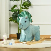 HOMCOM Jouet à Bascule Dinosaure Effet sonore Rugissement Bois peuplier Peluche Courte Polyester Vert d'eau(m-2)
