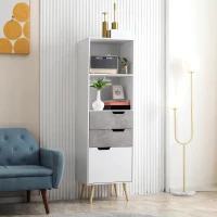 HOMCOM Mobile da Salotto con 3 Cassetti e 2 Ripiani Aperti in Truciolato e Legno di Pino, 50x39x169.5 cm, Grigio Bianco(m-2)