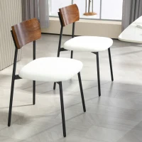 HOMCOM Lot de 2 chaises de salle à manger avec assise effet bouclette, dossier courbé effet bois, intérieur, crème(m-7)