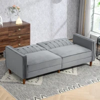 HOMCOM Velvet-Feel Three-Seater Sofa Bed - Dark Grey(m-7)