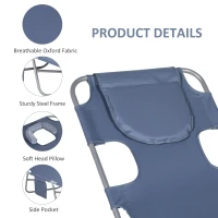 Outsunny Foldable Sun Lounger, Beach Chaise Lounge with Reading Hole, Arm Slots, 5-Position Adjustable Backrest, Side Pocket, Pillow for Garden, Beach, Pool, Grey(m-6)