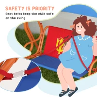 Outsunny 4 Piece Kids Garden Furniture Set with Adjustable Canopy, Cowboy Themed, Kids Garden Table and Chair Set and Double Seat Swing Chair for Patio Park Porch, for Ages 3-6 Years - Red and Blue(m-7)