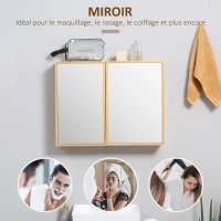 kleankin Armoire murale de salle de bain avec miroirs et 2 portes en bambou 65,2 x 14 x 50 cm(m-6)