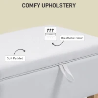 HOMCOM 30L Linen Storage Ottoman Padded Footstool with Rubberwood Legs for Storage Box, Bed End, Shoe Bench, Seating, Cream White(m-5)