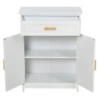 kleankin Armario Auxiliar para Baño Mueble Organizador Multifuncional con Cajón Estante Ajustable Interno 2 Puertas de Persianas Estilo Elegante 59x29x80 cm Blanco(m-10)