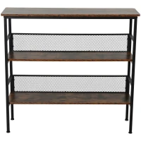 HOMCOM 3-Tier Storage Display Shelf, Industrial Bookshelf with Adjustable Feet, Metal Frame Shelving Unit for Study, Living Room, Kitchen, Rustic Brown and Black(m-8)