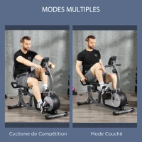 HOMCOM Vélo d'appartement, vélo couché magnétique avec 8 niveaux de résistance réglables, avec écran lcd, poignées de fréquence cardiaque et roues, capacité de charge de 110 kg(m-8)