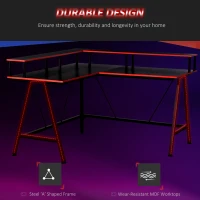 HOMCOM L Shaped Gaming Desk, Corner Computer Desk with Monitor Stand for Home Office, 140 x 130 x 93cm, Black and Red(m-5)