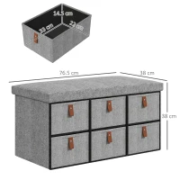 HOMCOM Shoe Bench with Seat, Shoe Storage Bench with Cushion and 6 Fabric Drawers for Entryway, Hallway, Living Room, Bedroom, Light Grey(m-3)