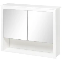 HOMCOM Armoire de salle de bain avec miroir, armoire murale, 2 portes-miroir, étagère de rangement, 80l x 20P x 65H cm, blanc(m-1)