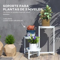 Outsunny Soporte para Plantas Plegable de Metal de 3 Niveles con 3 Estantes Redondos Soporte para Macetas 40x40x42 cm Blanco(m-5)