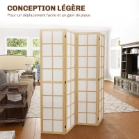 HOMCOM Paravent interieur pliable 4 panneaux 160 x 170 cm séparateur de pièce pour salon chambre à coucher maison, naturel(m-6)