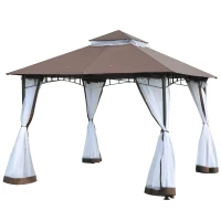 Outsunny 3 x 3 meter Patio Metal Gazebo Square Outdoor Party Wedding Canopy Shelter w/Mesh - Brown(m-1)