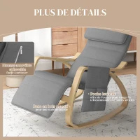 HOMCOM Fauteuil relax à bascule fauteuil allaitement avec repose-pieds réglable, poche latérale et appui-tête, gris(m-6)
