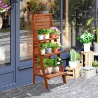 Outsunny Three-Tier Plant Stand, Wood Ladder Shelf for Flower Pot Display, Outdoor Indoor Organiser(m-2)