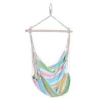 Outsunny Outdoor Hanging Rope Chair with Cotton Rope, Garden Hammock Chair with Wooden Support Bar Cotton Cloth, Portable Garden Chair for Patio & Tree, Green(m-1)