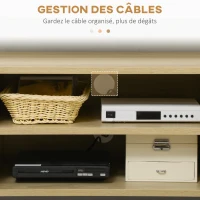 HOMCOM Lot de Meuble TV et Meuble de rangement - design aspect bois et cannage - 2 passe-câbles - pieds métal noir - naturel(m-5)