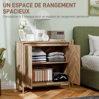 HOMCOM Meuble de rangement buffet avec 2 portes à chevrons, étagère réglable et pieds en acier, dim. 78 x 40 x 78 cm, chêne(m-4)