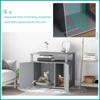 PawHut Wooden Cat Litter Box Enclosure Furniture with Adjustable Interior Wall & Large Tabletop for Nightstand, Grey(m-4)