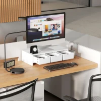 HOMCOM Monitor Stand Riser with 3 Drawers, Monitor Riser for Laptop, Computer, PC, Small Printer, 51 x 24 x 13cm, White(m-8)