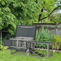 PawHut Conigliera a 2 Livelli in Legno d'Abete per Esterni con Tetto in Asfalto, 154.5x52.5x68.5cm, Grigio(m-2)