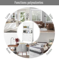 HOMCOM Armoire de cuisine multi-rangements 4 portes 3 tiroirs étagère + grand plateau 100L x 39,5l x 183,5H cm blanc(m-7)