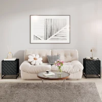 HOMCOM Bedside Tables Set of 2, Modern Bedside Table Nightstand with 2 Drawers, Bedside Cabinet Sofa Side Table with Storage, Steel Legs for Bedroom, Living Room, Black(m-10)