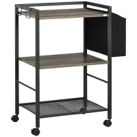 HOMCOM Carrito Auxiliar con Ruedas de 3 Niveles con Bolsa de Tela y 2 Ganchos para Salón Cocina Comedor 66x40x80,5 cm Gris(m-1)