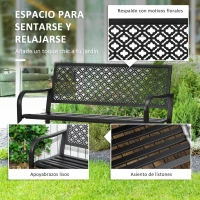 Outsunny Banco de Jardín de Acero Banco de 2 Plazas con Respaldo Decorativo para Terraza Patio 127x63x83 cm Negro(m-4)
