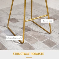 HOMCOM Lot de 2 Tabourets de Bar Design Chaise Haute pour Bar Bistro avec Repose-Pied Structure métal et Coussin Velours 52,5 x 47 x 97 cm Noir et doré(m-5)