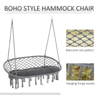 Outsunny Two-Seater Boho Macrame Hammock Swing - Grey(m-5)