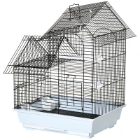 PawHut Gabbia per Uccelli in Metallo con Maniglia, Vassoio Estraibile, Pioli e Altalena, 39x33x47cm, Bianco(m-10)