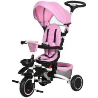 HOMCOM Multifunctional Kids Tricycle, with Rotatable Seat, Adjustable Push Handle - Pink(m-11)
