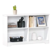 HOMCOM Wooden Cube Bookcase, 2 Tier Open Storage Shelving Unit with 4 Compartments, Freestanding Display Bookshelf for Home Office Living Room Furniture, 118 x 29 x 76cm, White(m-1)
