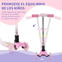 HOMCOM Patinete para Niños de +3 Años Plegable Patinete 3 Ruedas con Luces LED Manillar Altura Ajustable y Freno Posterior Carga Máxima 50 kg 54,7x32,5x59-69 cm Rosa(m-8)