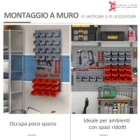 DURHAND 44PZ Contenitore Portautensile Scatole Regolabili e Rimovibile, Montaggio a Muro, PP, Rosso Grigio, 54x22x95cm(m-5)