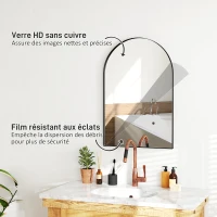 HOMCOM Miroir mural arqué miroir de salle de bain avec cadre en alliage d'aluminium pour chambre salon entrée 60 × 90 cm noir(m-5)