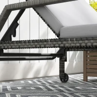 Outsunny Outdoor Sun Lounger, Rattan Wicker Chaise Recliner with 5-Level Adjustable Backrest and 2 Wheels(m-9)