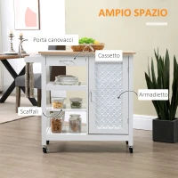 HOMCOM Carrello da Cucina con 1 Cassetto, 1 Armadietto e 1 Ripiano a 3 Livelli, 92x40x84cm, Bianco(m-4)